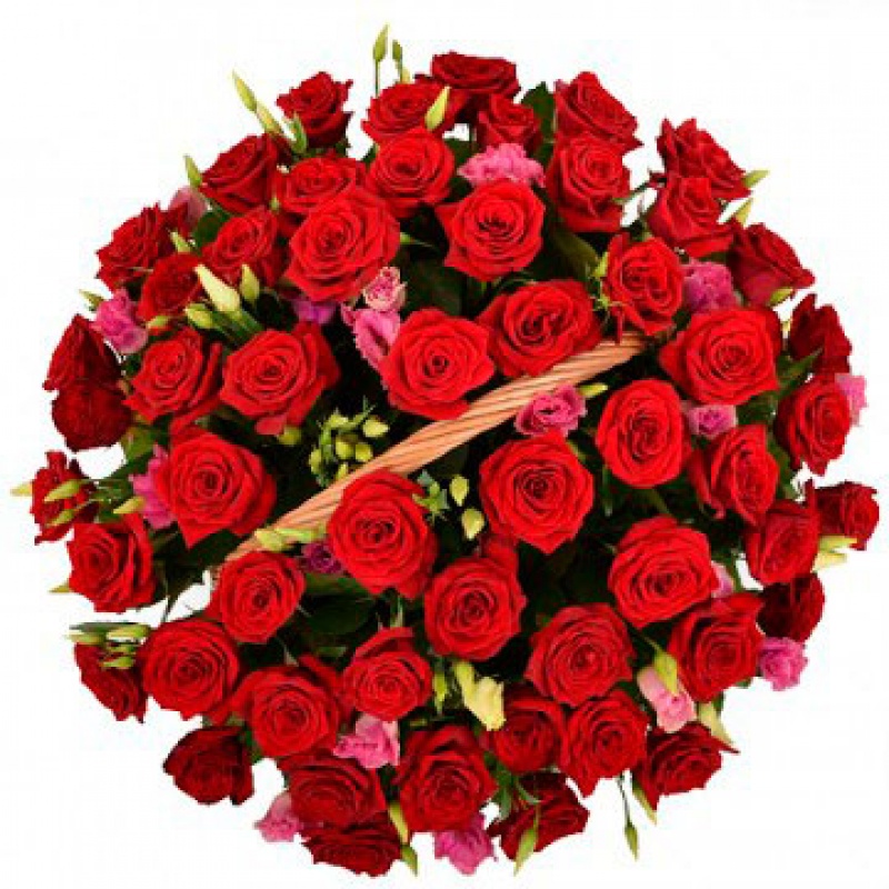 Корзина из 51 розы и лизиантуса «Великолепная»