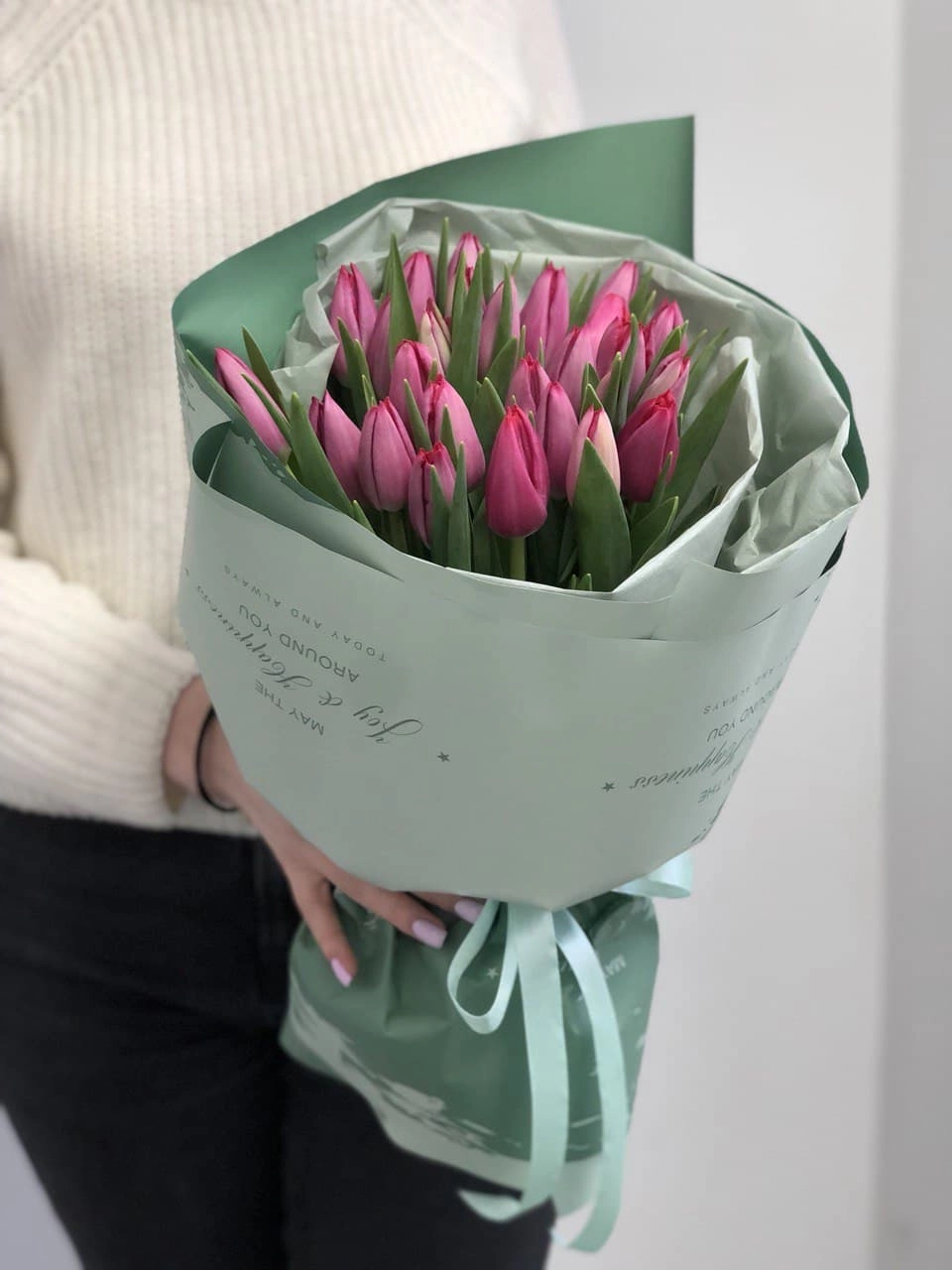  Букет из 25 розовых тюльпанов