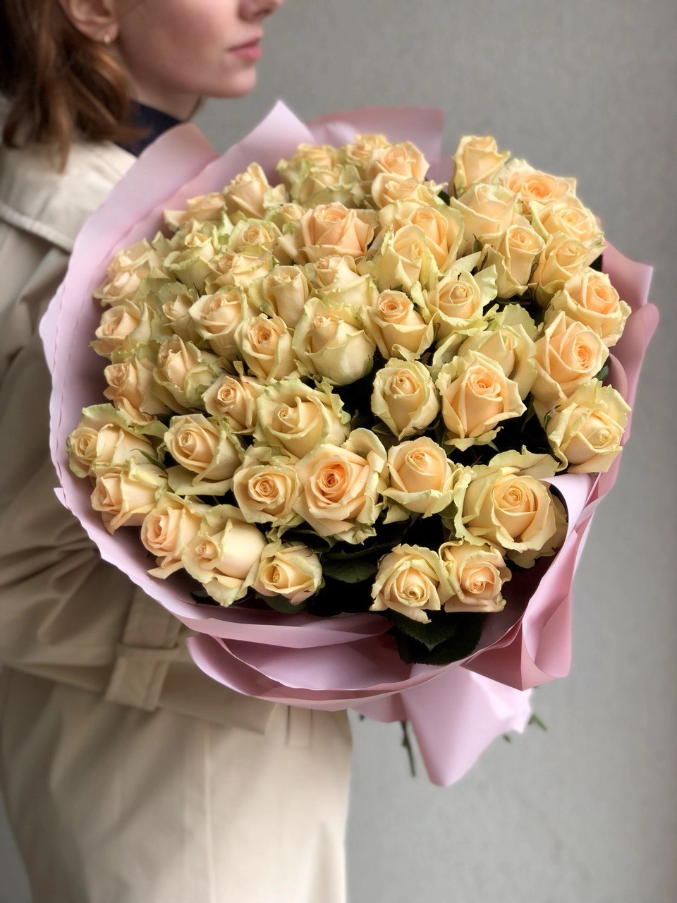 Картинка Букет из 51 розы Пич Аваланж 40 см