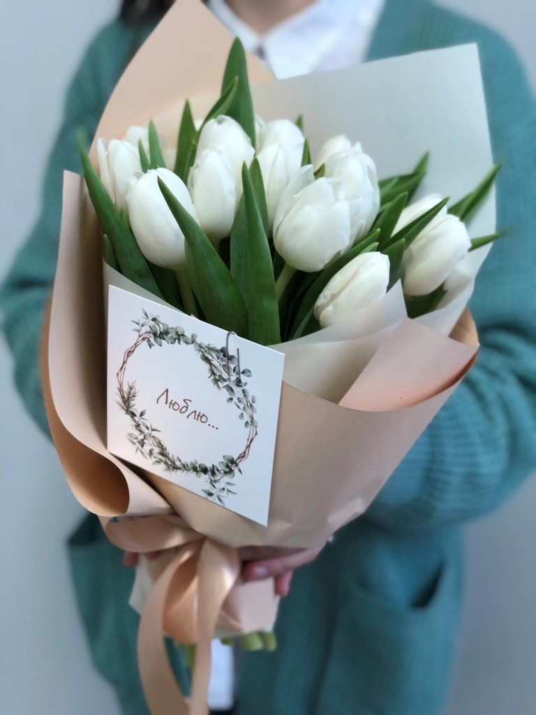 Картинка Букет из 15 тюльпанов "Антарктида"