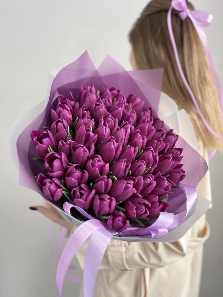 Картинка Букет из 51 тюльпана "Фиолетовая Энигма"