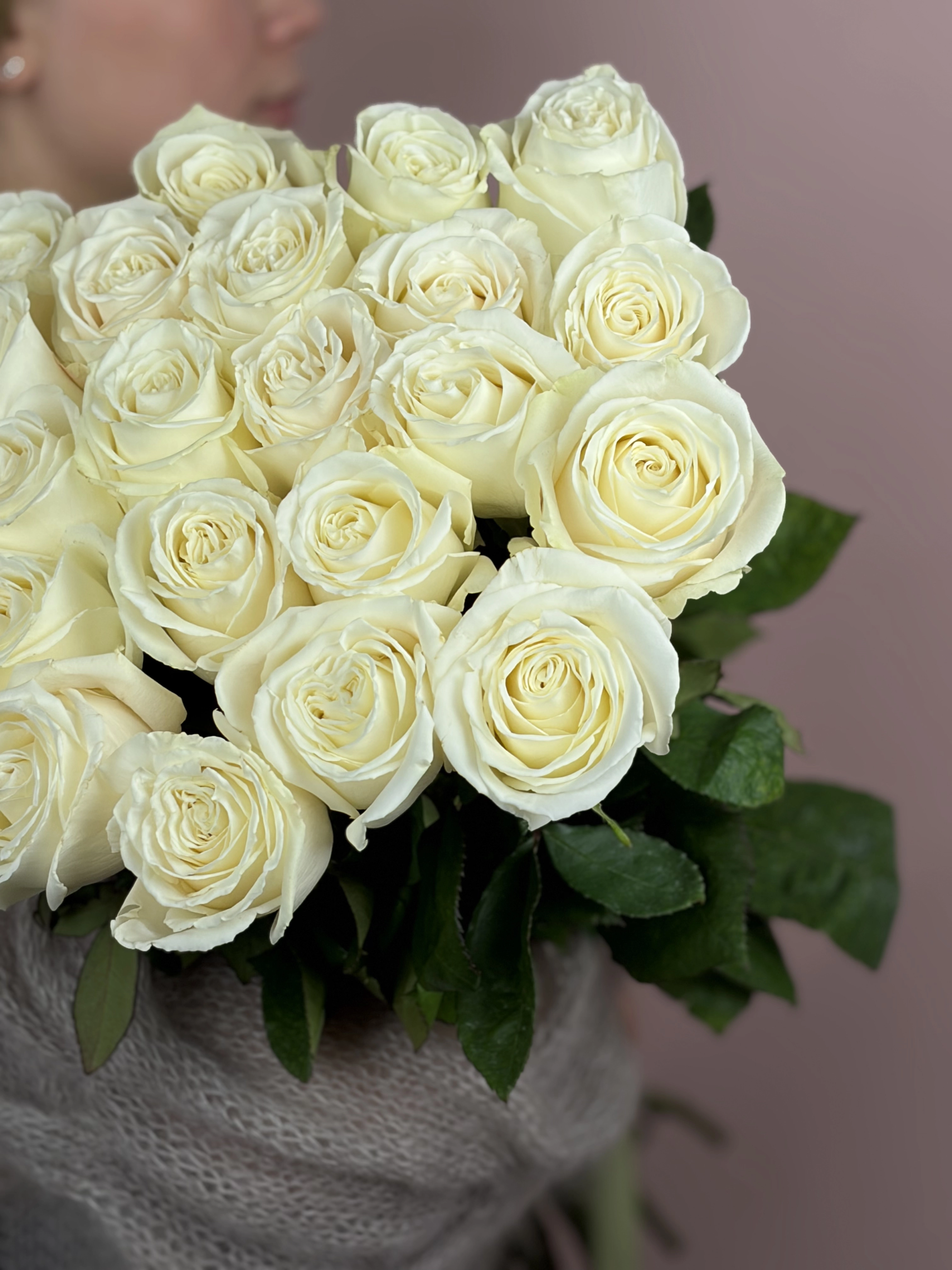 Картинка Букет из 25 роз сорта Плайя Бланка 60см