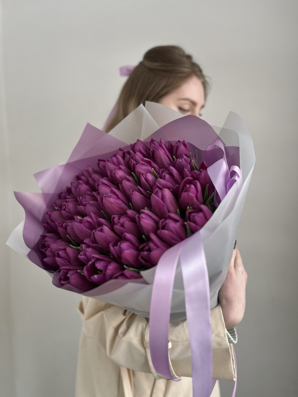 Картинка Букет из 51 тюльпана "Фиолетовая Энигма"
