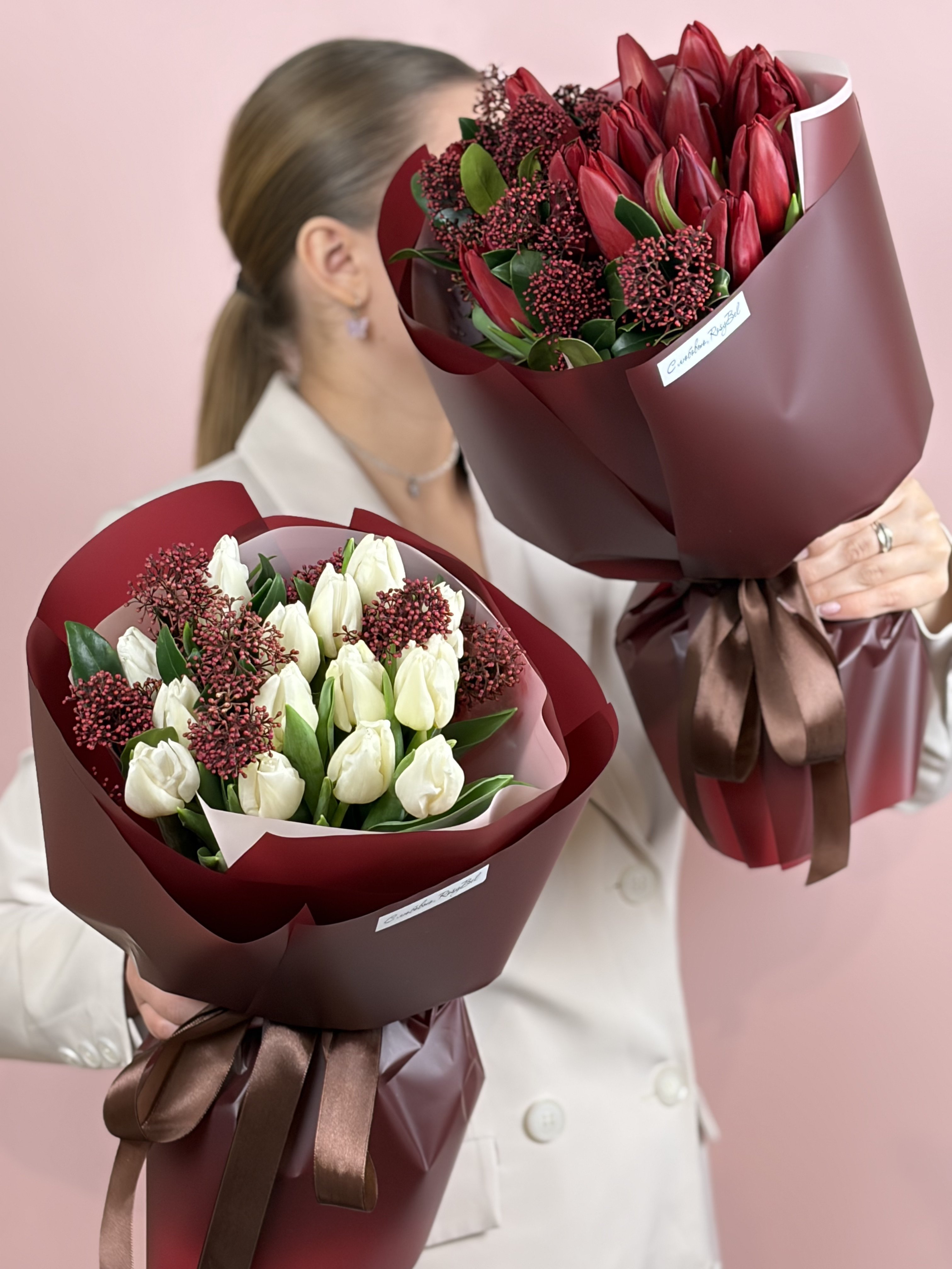 Картинка Букет из 15 тюльпанов «Зимняя Вишня»