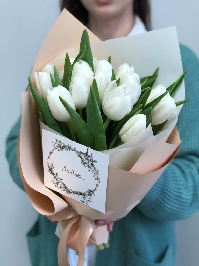 Картинка Букет из 15 тюльпанов "Антарктида"